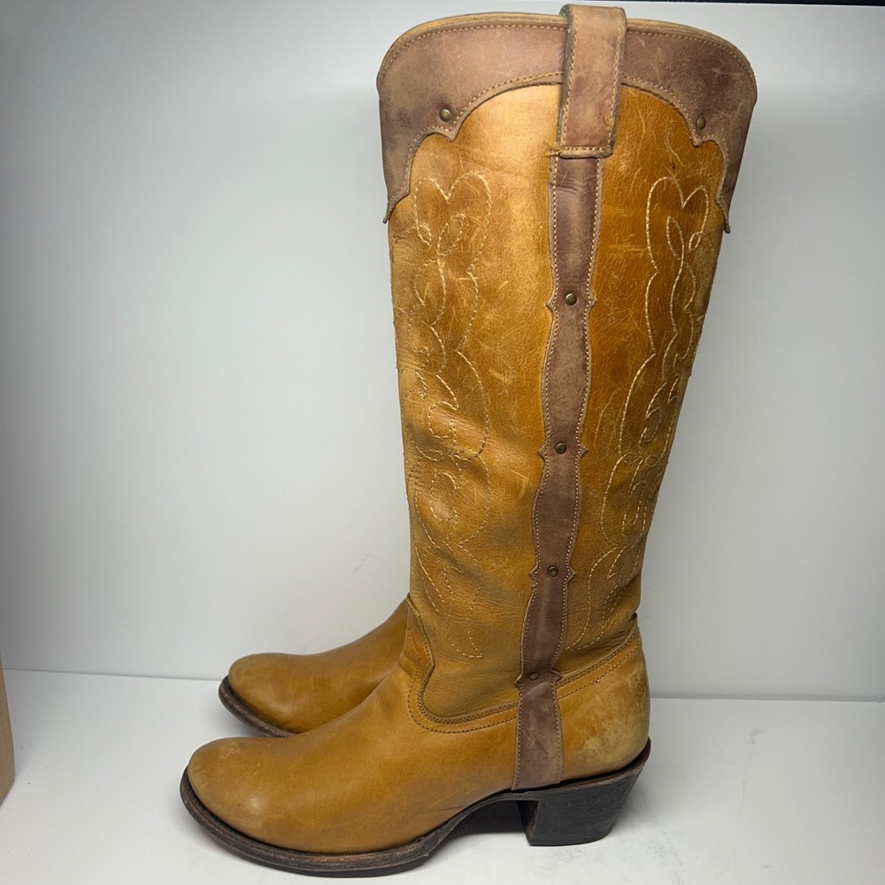 Corral Vintage Western Boots Tan Leather Women Size 11 Embroidered Tall Cowgirl